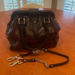 Cole Haan purple snakeskin embossed black leather